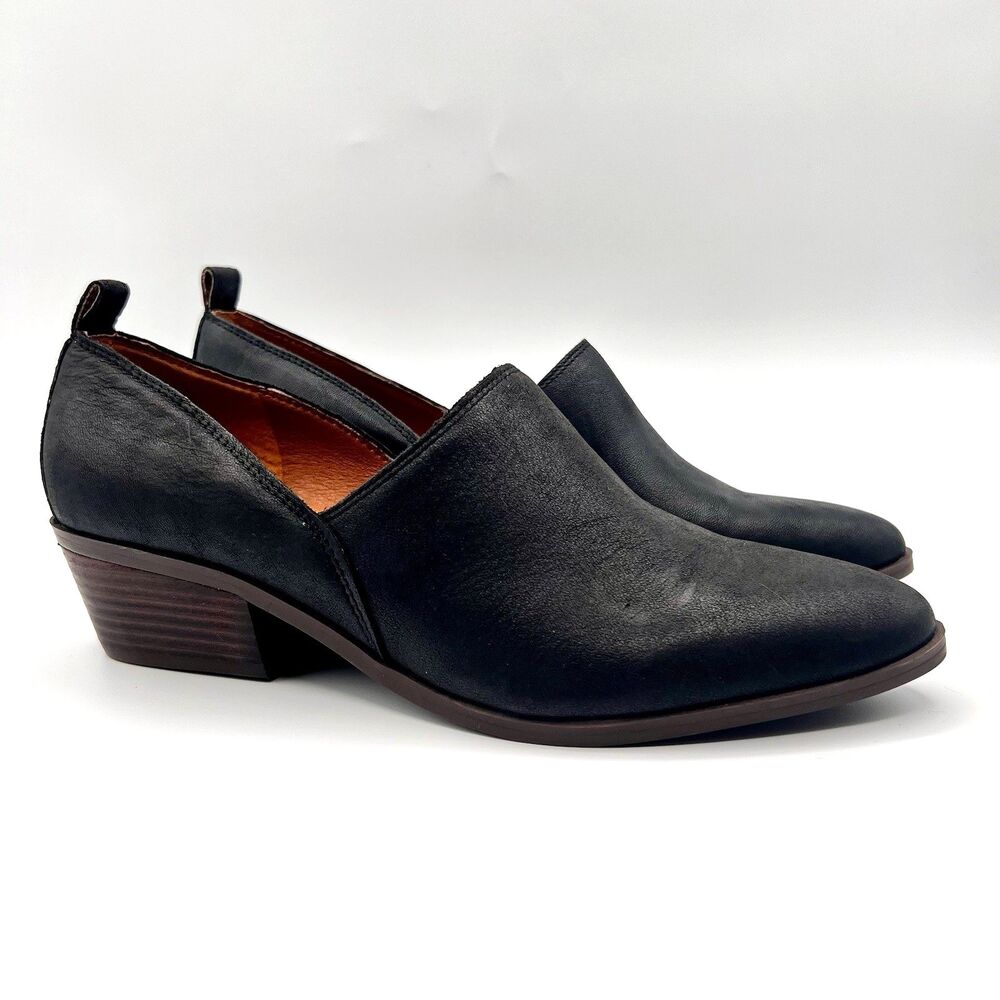Lucky Brand Morriah Leather Slip-ons Hybrid Bootie Block Heel Black Sz 8.5 NWOB